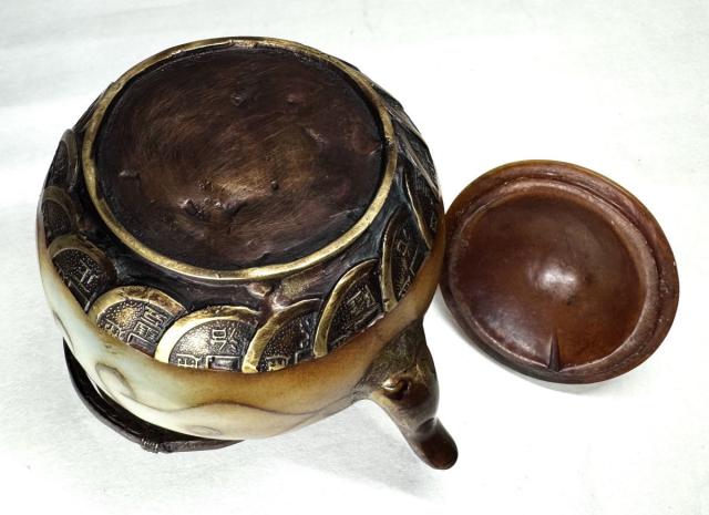 時代物 古玉刳り貫き急須 約1.4kg茶壺 唐物 伝世品焼物 美術WWFT056
