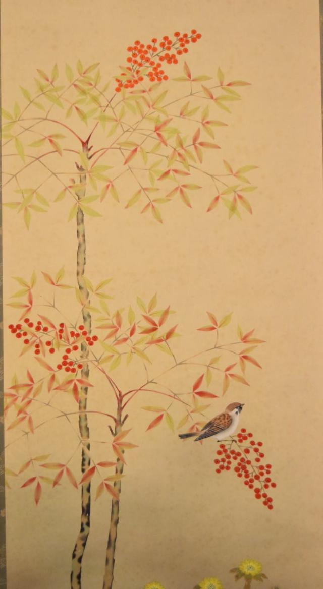 【送料無料】野田寿山 南天に福寿草 手巻き画絵巻 画軸 絹本 肉筆 立軸 年代保証 書法 掛け軸 古美術 茶掛 Collection 古玩 文化財収集 威龍彩雲通販_5