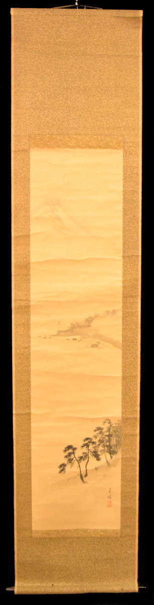 送料無料】寛威 富士 山水 手巻き画絵巻 紙本 肉筆 立軸 年代保証