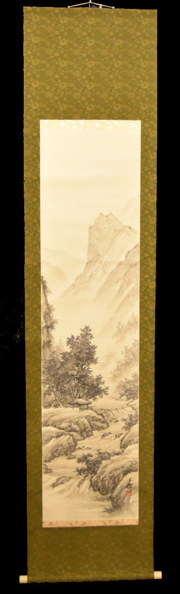 水墨山水 手巻き画絵巻 紙本 肉筆 立軸 お寺 年代保証 書法 掛け軸 古美術 茶掛 古玩 文化財収集 威龍彩雲通販_1