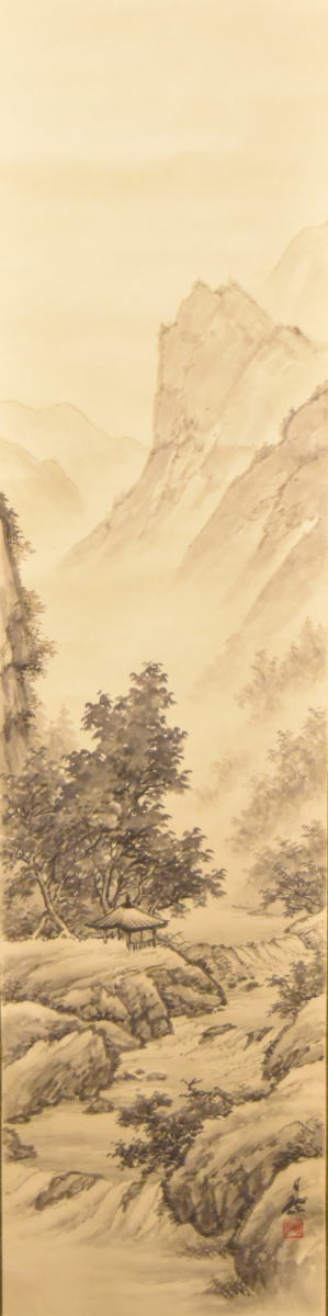水墨山水 手巻き画絵巻 紙本 肉筆 立軸 お寺 年代保証 書法 掛け軸 古美術 茶掛 古玩 文化財収集 威龍彩雲通販_2