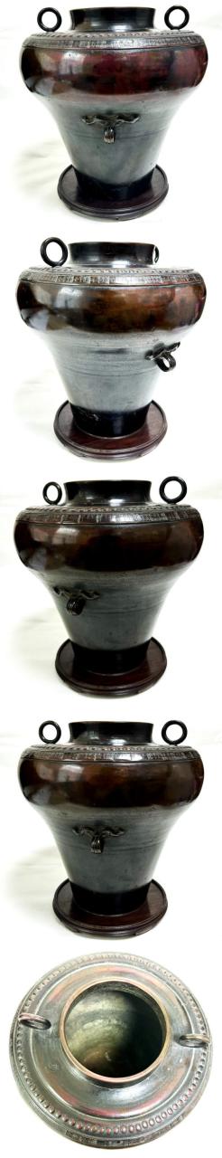 古銅 宣徳宋形花治 唐木台 共箱 花入れ 花瓶 骨董 銅製 ウブ品WWST006