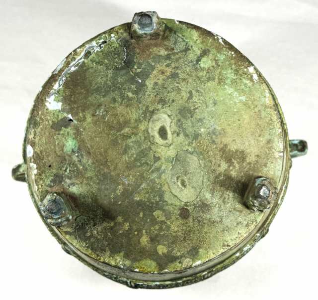 中国時代物 龍双耳三足鼎 青銅器 古銅 発掘品 礼器香炉 唐物 ウブ品 