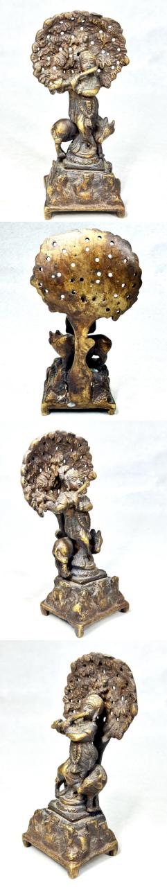 時代物 ヴィンテージ クリシュナ古銅像 置物 古美術 ウブ品 WWST054