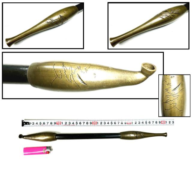 【送料無料】 極太 山水花鳥文彫刻キセル 大型 煙管 約長辺40cm 古道具 喫煙具 (旧家蔵出し) 威龍彩雲通販 18,060円