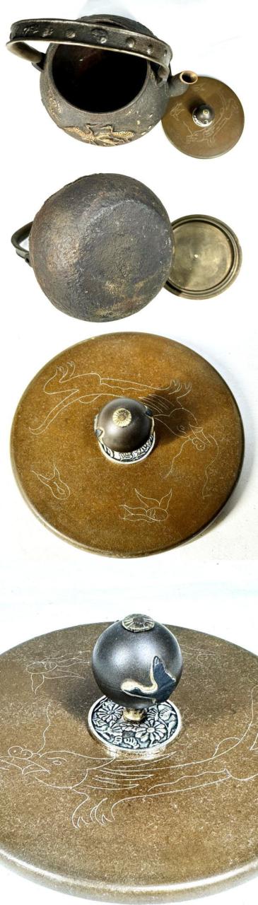 鶴鉄瓶 急須 唐銅蓋 銅摘 茶壺 湯沸 稀少 歴史 煎茶道具 骨董WWST070