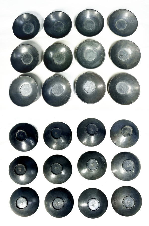 送料無料】清時代 點銅在銘 古錫 茶托 12客 錫製 点