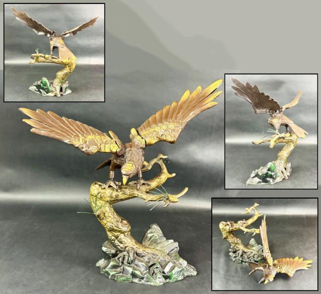 時代物 鉄製松上鷹置物 約6.8kg金属製 飾り物 古美術 ウブ品 入手困難 日本骨董 コレクション 収集茶道具(旧家蔵出し) 威龍彩雲通販 6,864円