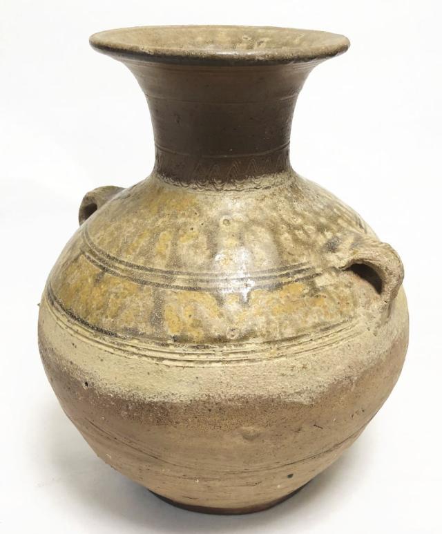送料無料】漢時代 灰釉双耳壷 花入れ 花器 花瓶 高さ25cm