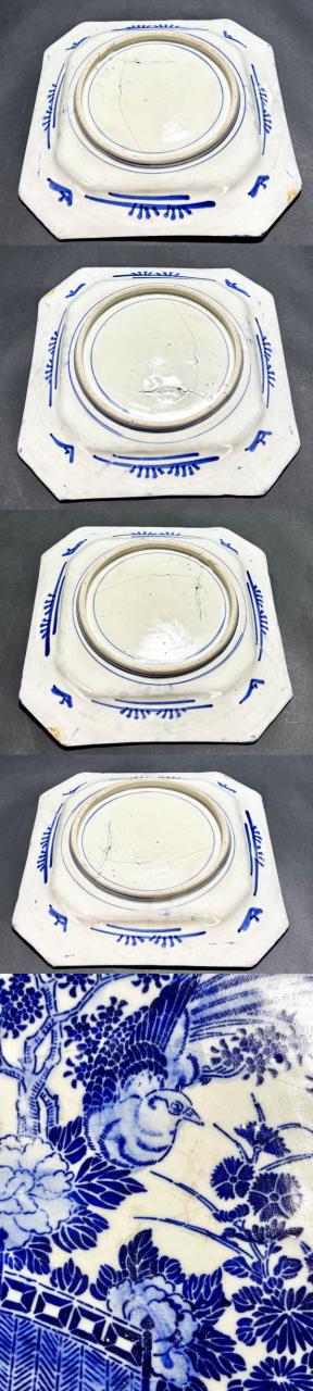 明治時代 古伊万里 印判花鳥図大角皿 約横30.5cm 菓子器 WWTT029 明治時代 古伊万里 印判花鳥図大角皿 約横30.5cm 菓子器 WWTT029