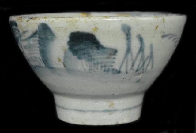 美濃 瀬戸 江戸初期 柳山水の図茶碗 寛文年代 骨董 修復あり 呉須 古玩