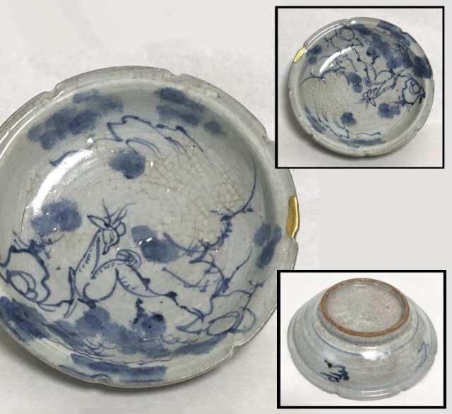 安南焼 古染付 草花文皿 古陶器 骨董 - 工芸品