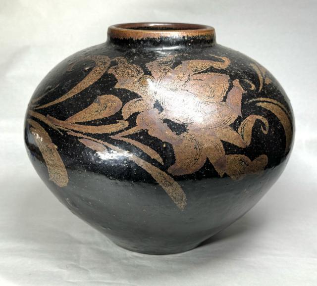 金～元時代・13～14世紀 「河南天目」 黒釉褐彩牡丹文大壷 WWTT131