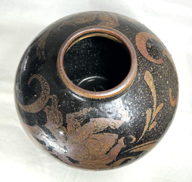 金～元時代・13～14世紀 「河南天目」 黒釉褐彩牡丹文大壷 WWTT131