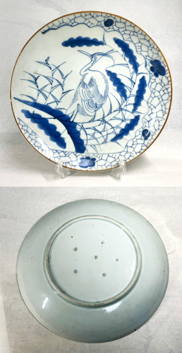 時代物 古伊万里 古染付氷紋鷺図大皿 古美術 ウブ品 入手困難 WWTT172
