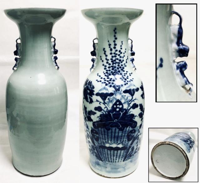 【送料無料】清時代中期 古染付 花紋様 大花瓶 伝世品焼物 青花 呉須 ウブ品 入手困難 骨董 中国古玩 (旧家蔵出し) 威龍彩雲通販