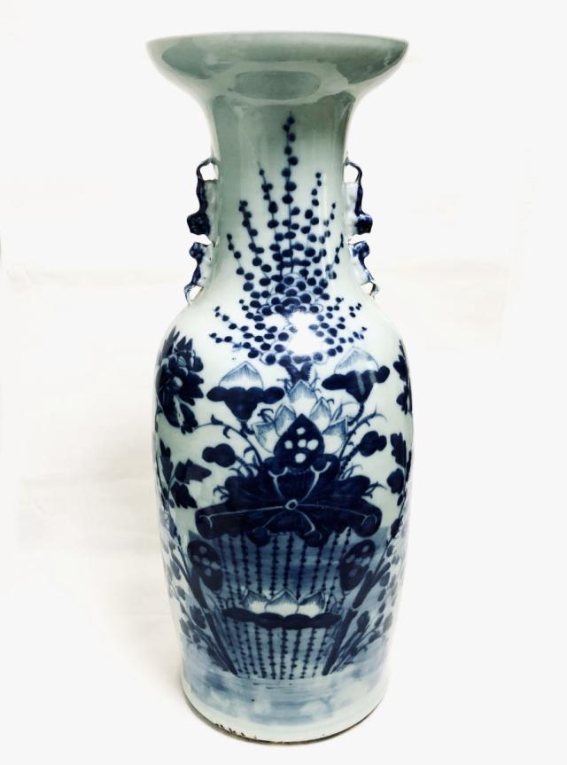 【送料無料】清時代中期 古染付 花紋様 大花瓶 伝世品焼物 青花 呉須 ウブ品 入手困難 骨董 中国古玩 (旧家蔵出し) 威龍彩雲通販_1