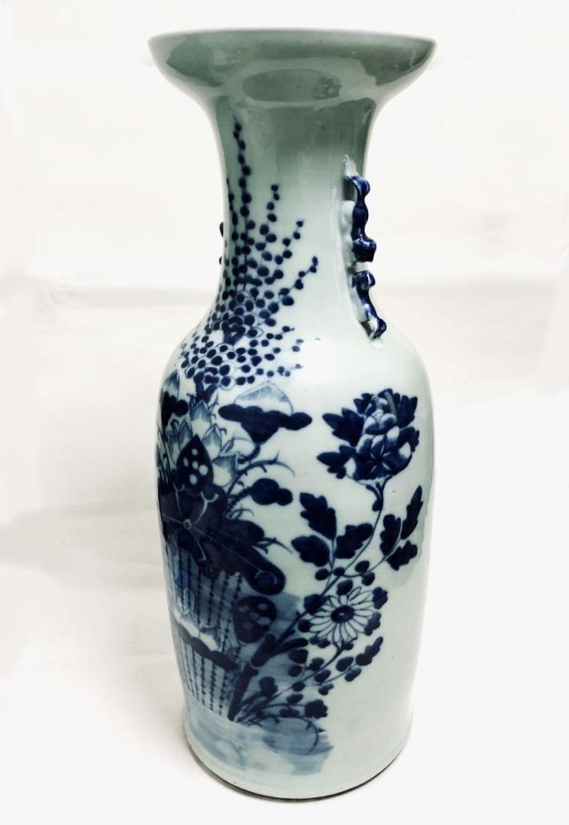 【送料無料】清時代中期 古染付 花紋様 大花瓶 伝世品焼物 青花 呉須 ウブ品 入手困難 骨董 中国古玩 (旧家蔵出し) 威龍彩雲通販_4
