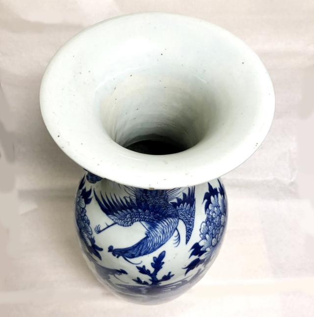 【送料無料】清時代中期 古染付 牡丹花鳥紋様 磁器大花瓶 文物商店蝋印鑑定 呉須 伝世品焼物 青花 骨董 中国古玩 (旧家蔵出し) 威龍彩雲通販_7