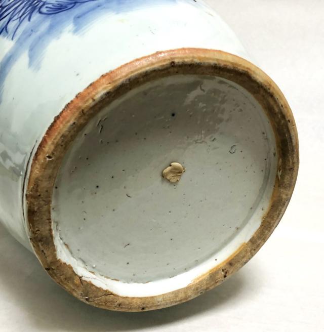 【送料無料】清時代中期 古染付 牡丹花鳥紋様 磁器大花瓶 文物商店蝋印鑑定 呉須 伝世品焼物 青花 骨董 中国古玩 (旧家蔵出し) 威龍彩雲通販_8