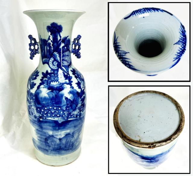 【送料無料】清時代中期 古染付 牡丹花鳥鹿紋様 磁器大花瓶 高さ58cm 呉須 伝世品焼物 青花 ウブ品 骨董 中国古玩 (旧家蔵出し) 威龍彩雲通販