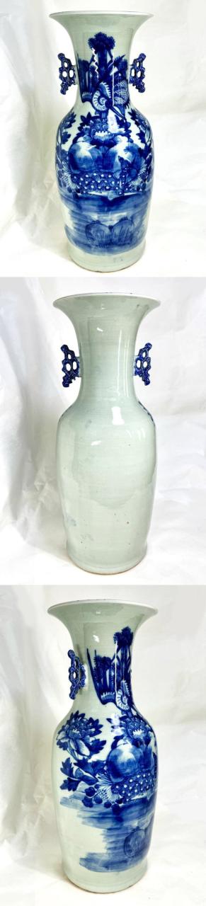 【送料無料】清時代中期 古染付 牡丹花鳥鹿紋様 磁器大花瓶 高さ58cm 呉須 伝世品焼物 青花 ウブ品 骨董 中国古玩 (旧家蔵出し) 威龍彩雲通販_1