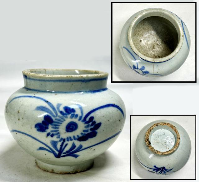 【送料無料】李朝 壺 古染付草花文丸壷 提灯壷 伝世品焼物 骨董 時代品 入手困難 古玩 朝鮮古美術 古道具 茶道家旧蔵 (旧家蔵出し) 威龍彩雲通販