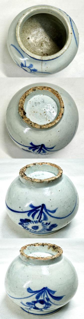 【送料無料】李朝 壺 古染付草花文丸壷 提灯壷 伝世品焼物 骨董 時代品 入手困難 古玩 朝鮮古美術 古道具 茶道家旧蔵 (旧家蔵出し) 威龍彩雲通販_2