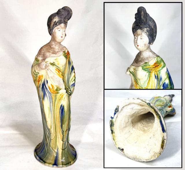 送料無料】唐三彩婦人俑 陶器 中国美術 ウブ品 入手困難 骨董 中国古玩