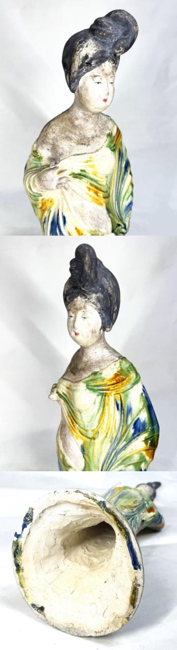 唐三彩婦人俑 陶器 中国美術 ウブ品 入手困難 骨董 中国古玩 WWTT357