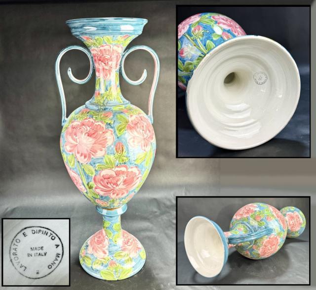 イタリア輸入雑貨 ハンドペイント花柄陶器花瓶 イタリア輸入雑貨 ハンドペイント花柄陶器花瓶