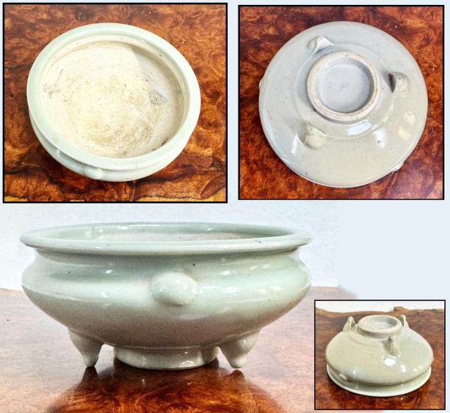 【送料無料】時代物 龍泉窯 青磁三足香炉 古美術 伝世品焼物 歴史唐物 ウブ品 入手困難 中国古玩 骨董 (旧家蔵出し) 威龍彩雲