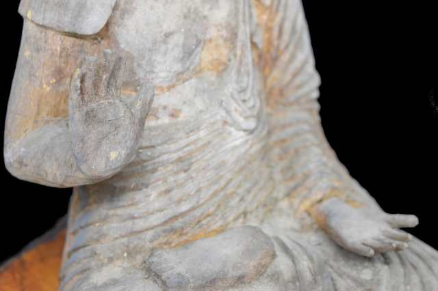 送料無料】 古美術 釈迦様像 Buddha 木彫り 置物 釈迦如来 古仏像 年代 