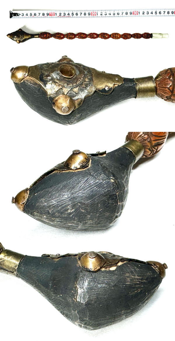 送料無料】 清時代 翡翠パイプ古菱角手掘り羅漢玉キセル 煙管 伝世