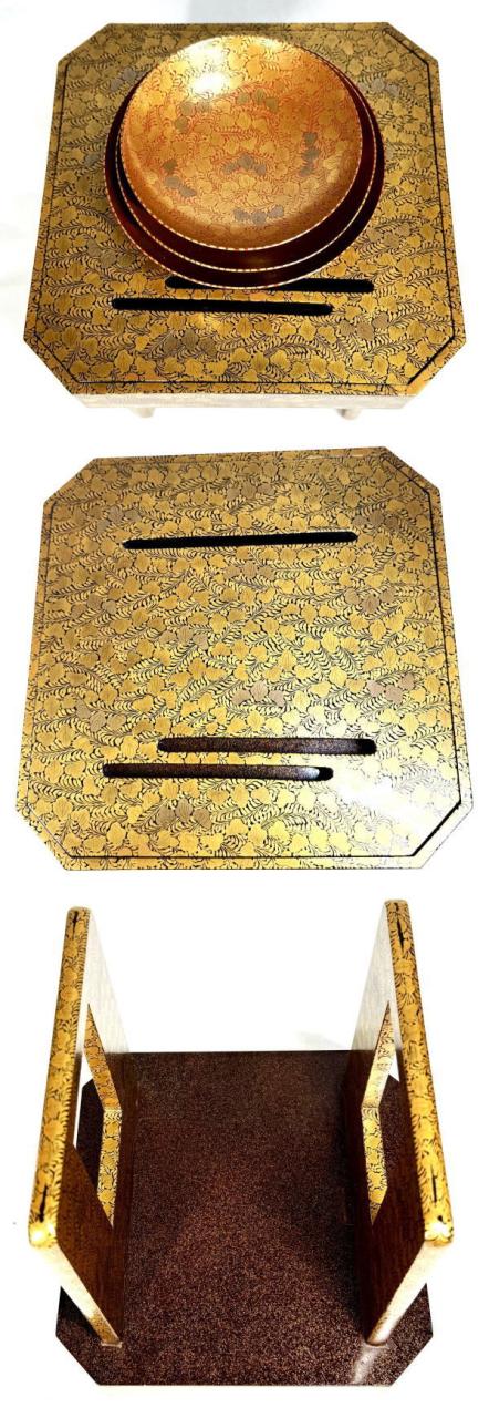送料無料】江戸時代初期 木製繁艸蒔絵三組盃 盃台 三つ盃 共箱 漆器 