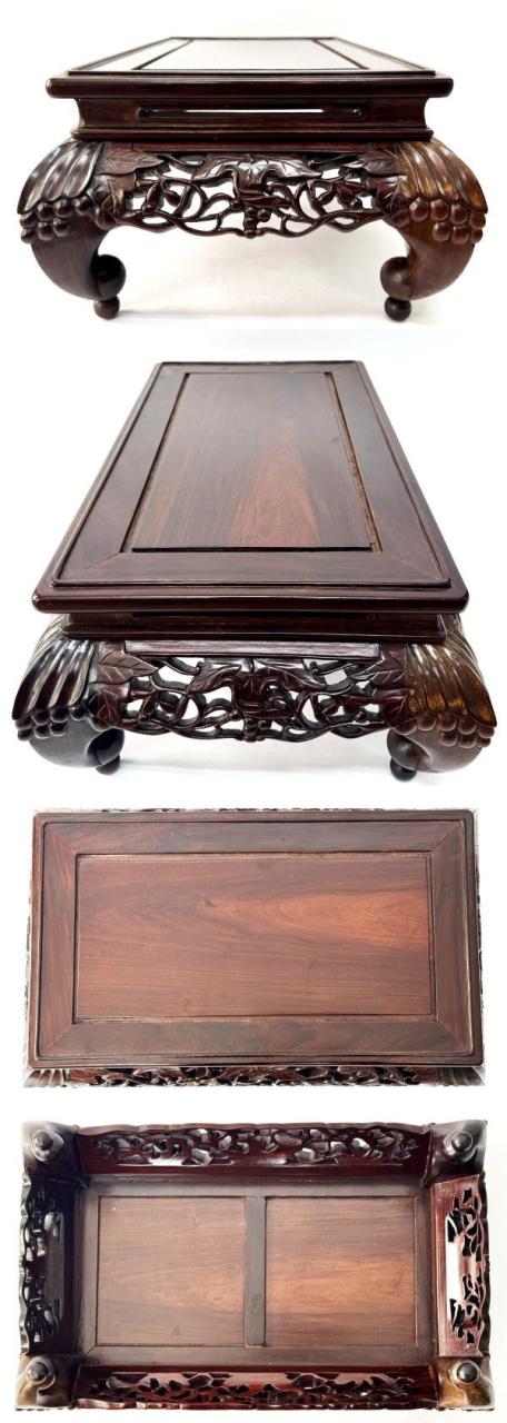 送料無料】唐木透かし彫り花台 約3.3kg 花梨 唐木 華道 茶道 香炉台 飾