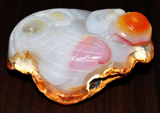瑪瑙 メノウ 天然石 高級手彫り布袋様根付 開運風水 新品 一点