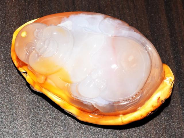 送料無料】瑪瑙 メノウ 天然石 高級手彫り布袋様根付 開運風水 新品