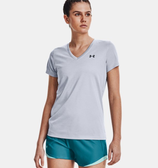 アンダーアーマー レディース Tシャツ Under Armour Women's UA Velocity Twist V-Neck Short Sleeve - Mod Gray/Jet Gray