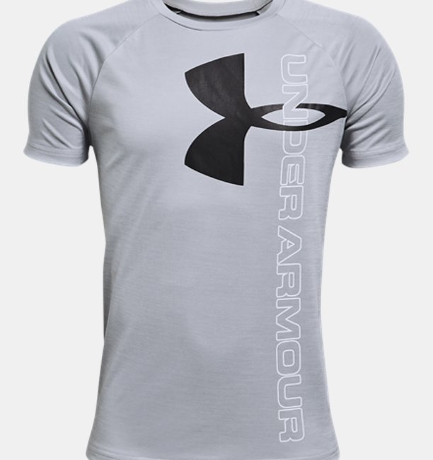 アンダーアーマー キッズ Tシャツ Boys' UA Tech Split Logo Hybrid Short Sleeve - Mod Gray/Black
