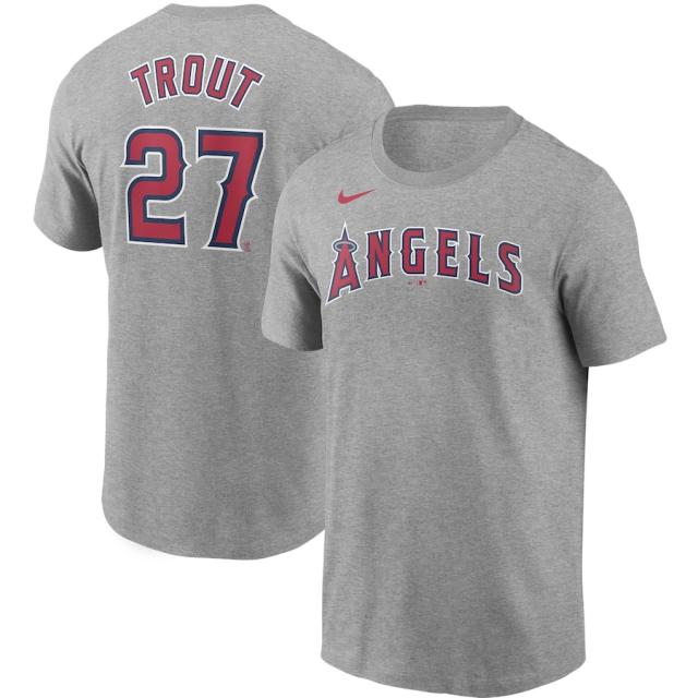 ナイキ メンズ Tシャツ Mike Trout Los Angeles Angels Nike Name & Number T-Shirt 半袖 Gray