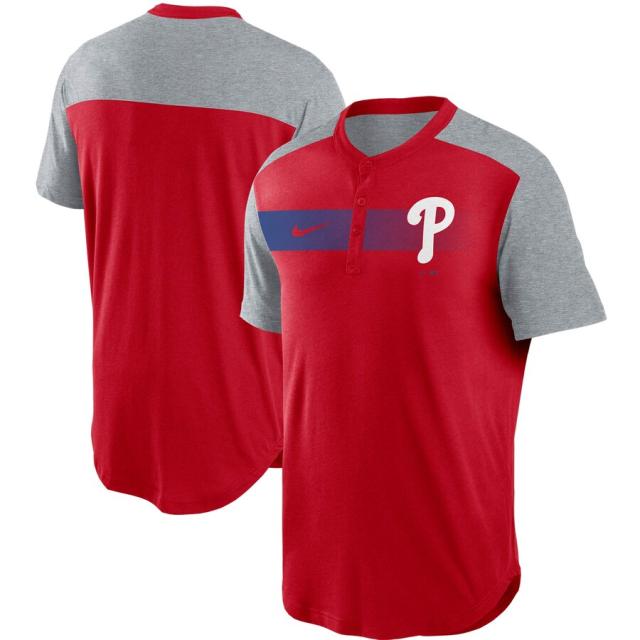 ナイキ メンズ Philadelphia Phillies Nike Fade Performance Tri-Blend Henley T-Shirt Tシャツ 半袖 Red