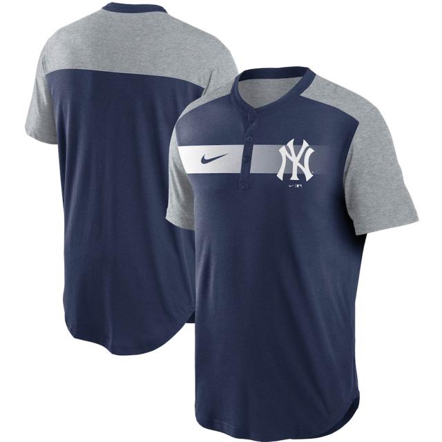 ナイキ メンズ Tシャツ New York Yankees Nike Fade Performance Tri-Blend Henley T-Shirt 半袖 Navy