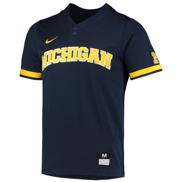 ナイキ メンズ Tシャツ "Michigan Wolverines" Nike Replica 2-Button Baseball Jersey - Navy_1