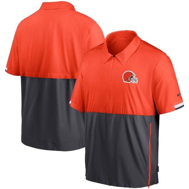 ナイキ メンズ ジャケット "Cleveland Browns" Nike Sideline Coaches Half-Zip Short Sleeve Jacket - Orange/Charcoalの通販は