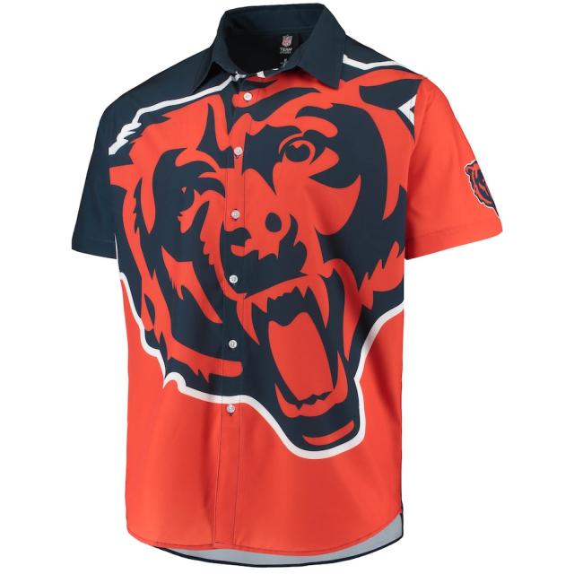 メンズ カジュアルシャツ "Chicago Bears" Big Logo Button-Up Woven T-Shirt - Orange_1