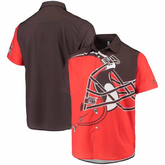 メンズ カジュアルシャツ "Cleveland Browns" Big Logo Button-Up Woven T-Shirt - Orangeの通販は