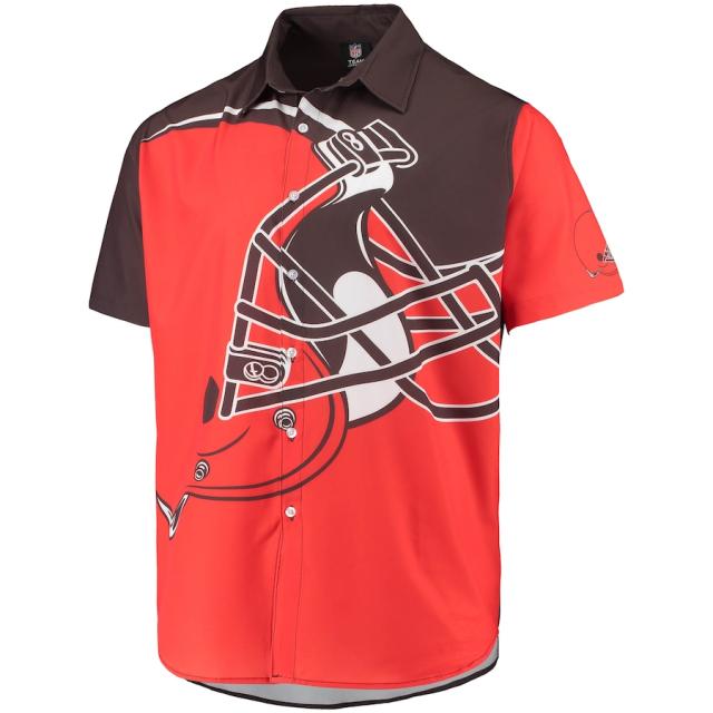 メンズ カジュアルシャツ "Cleveland Browns" Big Logo Button-Up Woven T-Shirt - Orange_1