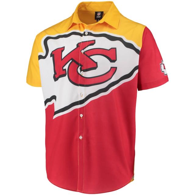 メンズ カジュアルシャツ "Kansas City Chiefs" Big Logo Button-Up Woven T-Shirt - Red_1