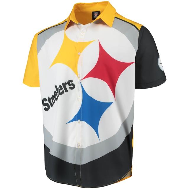 メンズ Tシャツ "Pittsburgh Steelers" Big Logo Button-Up Woven T-Shirt - Black_1